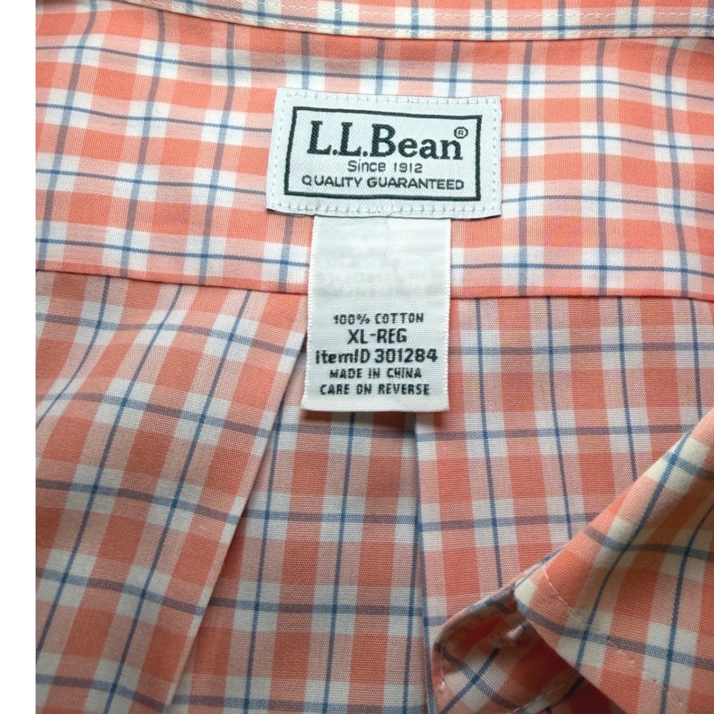 LL Bean Mens XL Slim Fit Wrinkle Free Plaid Button Down Shirt Orange Blue 301284 - Picture 2 of 6